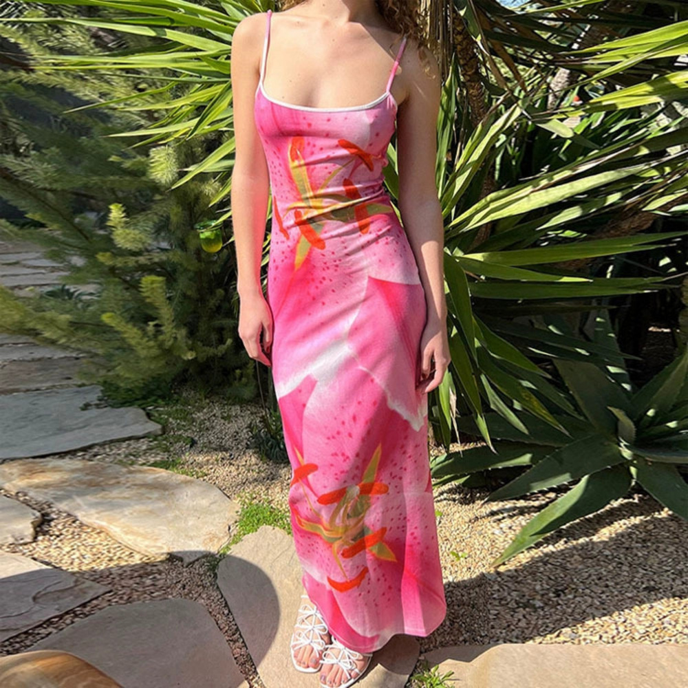 ZARA Summer Floral Print Spaghetti Strap Slit Bodycon Maxi Dress